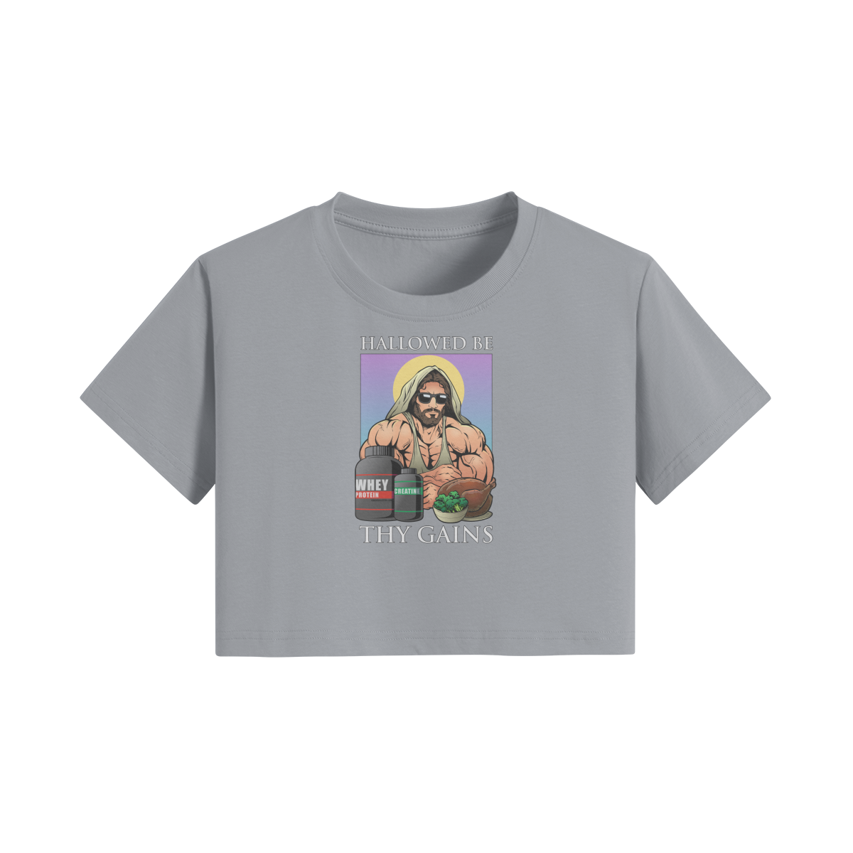 HALLOWED BE THY GAINS- Womens Crop Top-Light Gray-League of Lifters