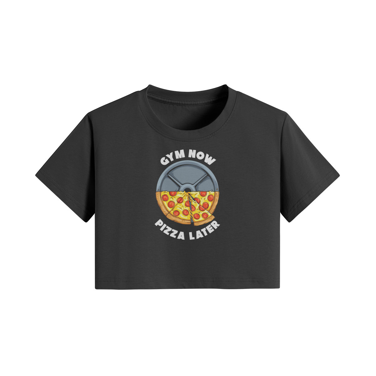 GYM NOW PIZZA LATER- Womens Crop Top-Black-League of Lifters