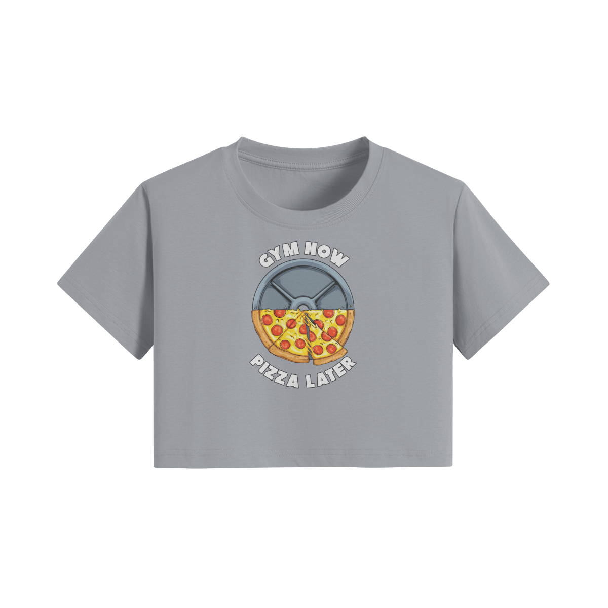 GYM NOW PIZZA LATER- Womens Crop Top-Light Gray-League of Lifters