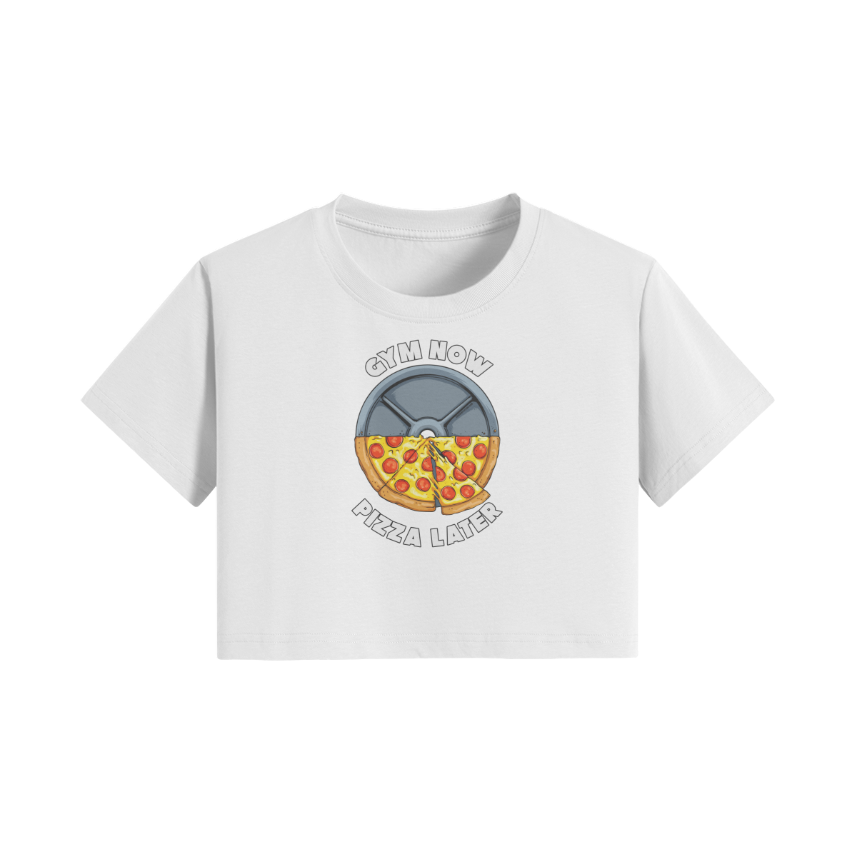 GYM NOW PIZZA LATER- Womens Crop Top-White-League of Lifters