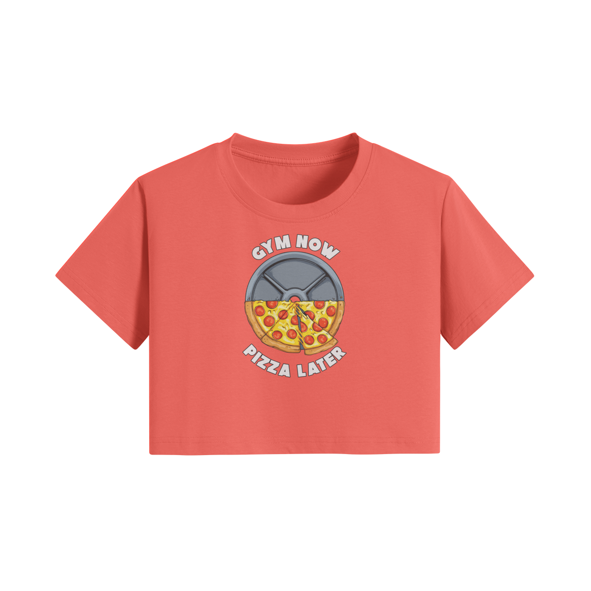 GYM NOW PIZZA LATER- Womens Crop Top-Grapefruit Red-League of Lifters