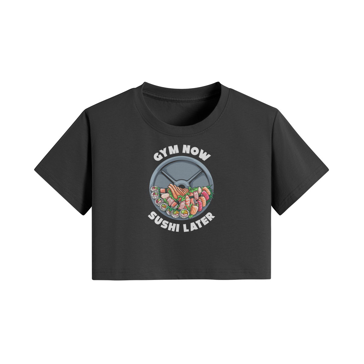 GYM NOW SUSHI LATER- Womens Crop Top-Black-League of Lifters