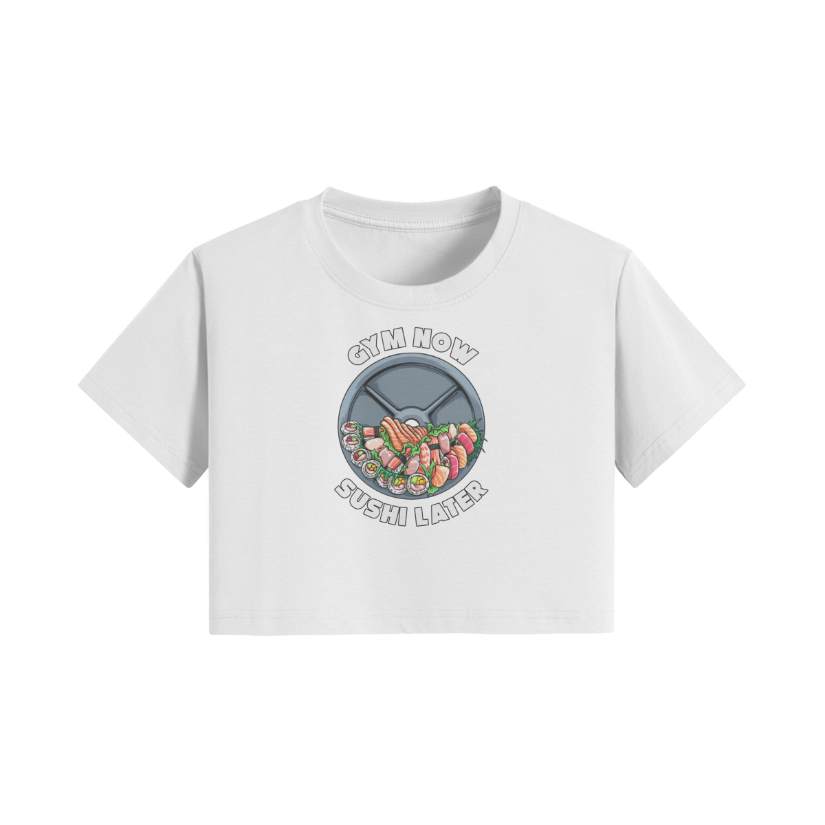 GYM NOW SUSHI LATER- Womens Crop Top-White-League of Lifters