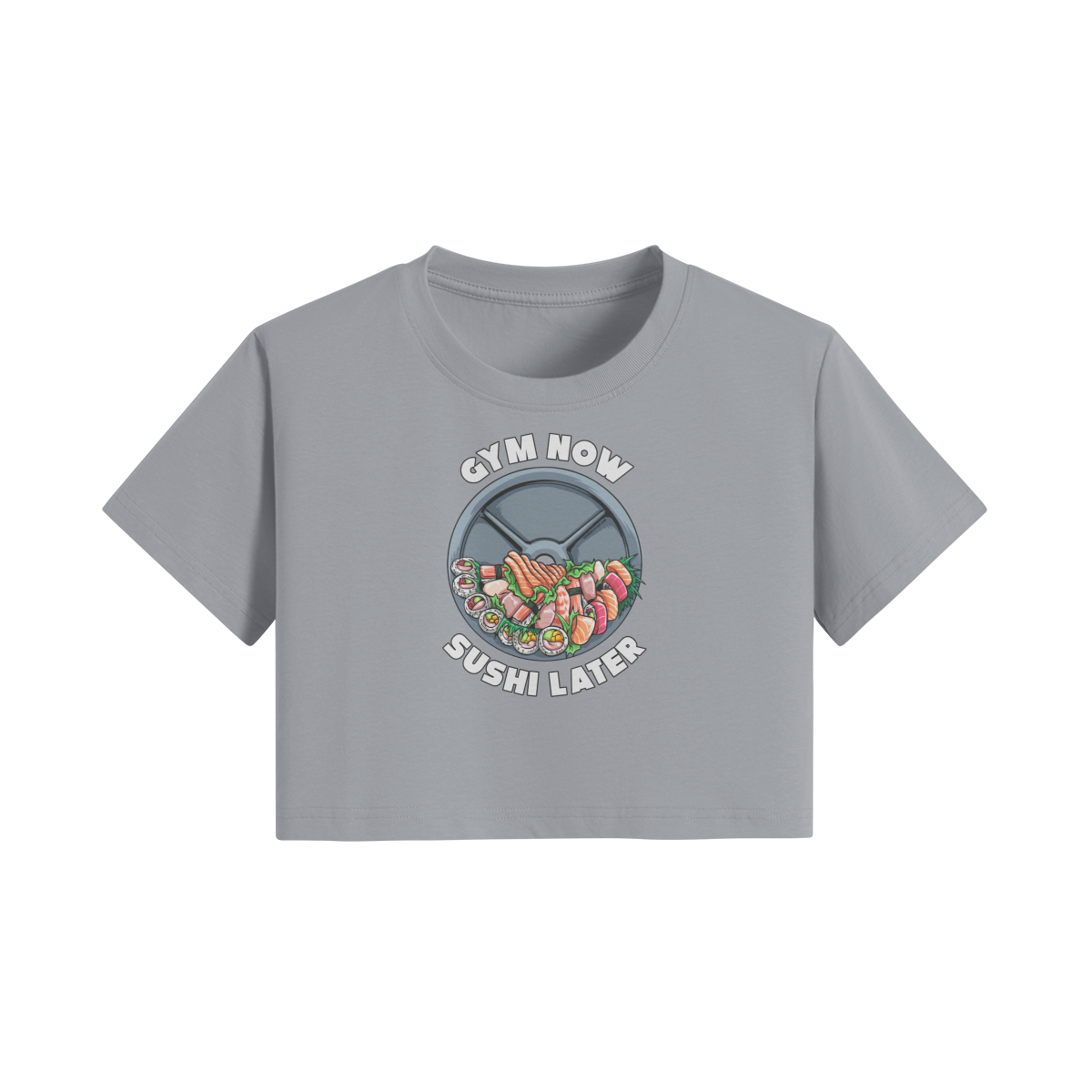 GYM NOW SUSHI LATER- Womens Crop Top-Light Gray-League of Lifters