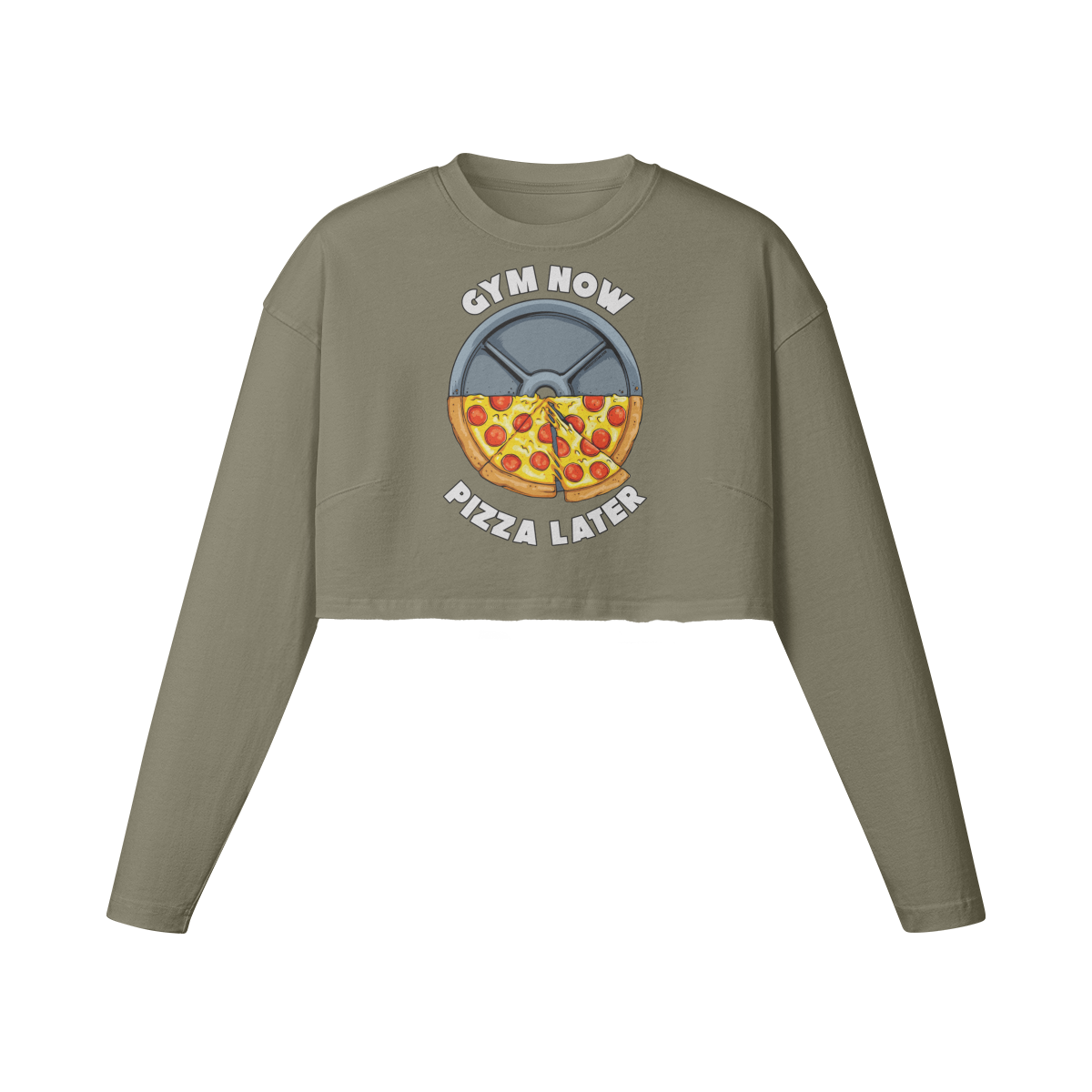 GYM NOW PIZZA LATER- Womens Long Sleeve Crop Top-Artichoke-League of Lifters