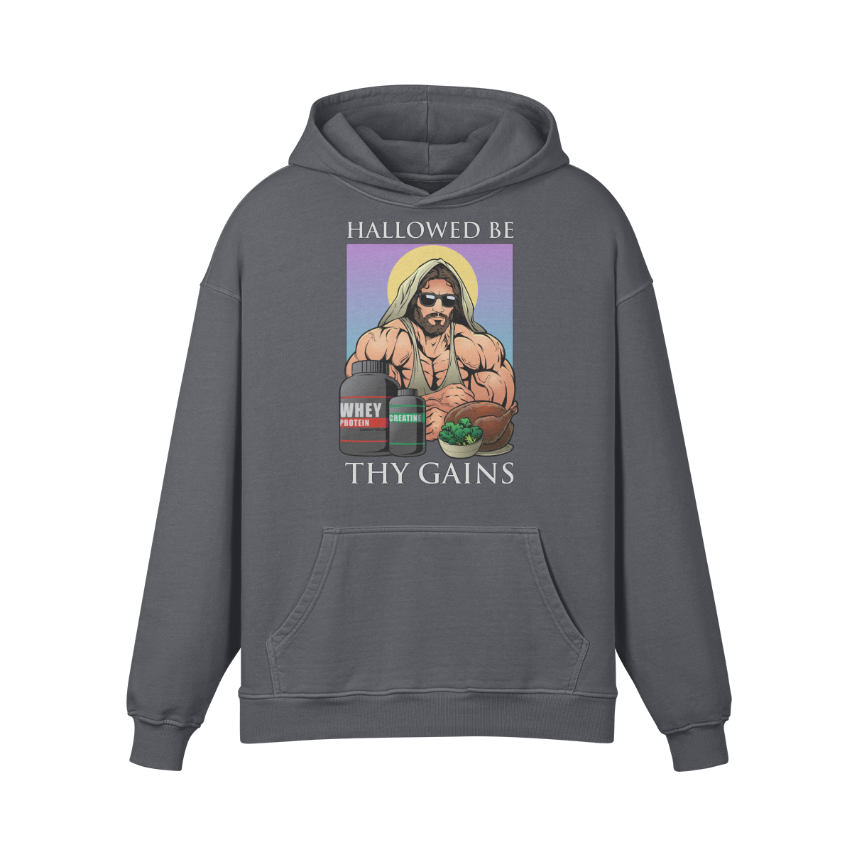 HALLOWED BE THY GAINS- Oversized Hoodie-Carbon Gray-League of Lifters
