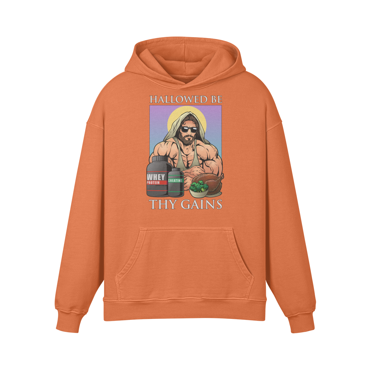 HALLOWED BE THY GAINS- Oversized Hoodie-Copper Red-League of Lifters