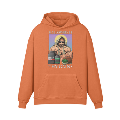 HALLOWED BE THY GAINS- Oversized Hoodie-Copper Red-League of Lifters