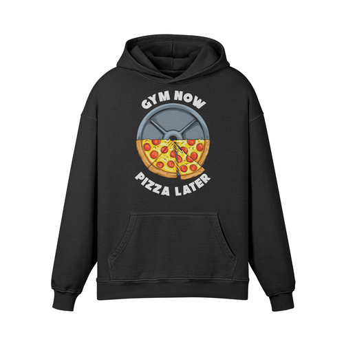 GYM NOW PIZZA LATER- Oversized Hoodie-Faded Black-League of Lifters