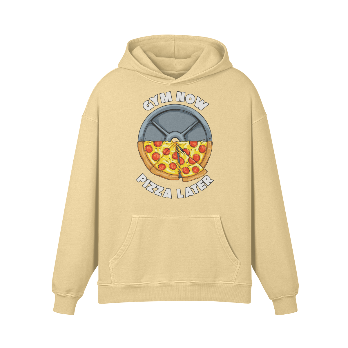 GYM NOW PIZZA LATER- Oversized Hoodie-Desert Sand-League of Lifters