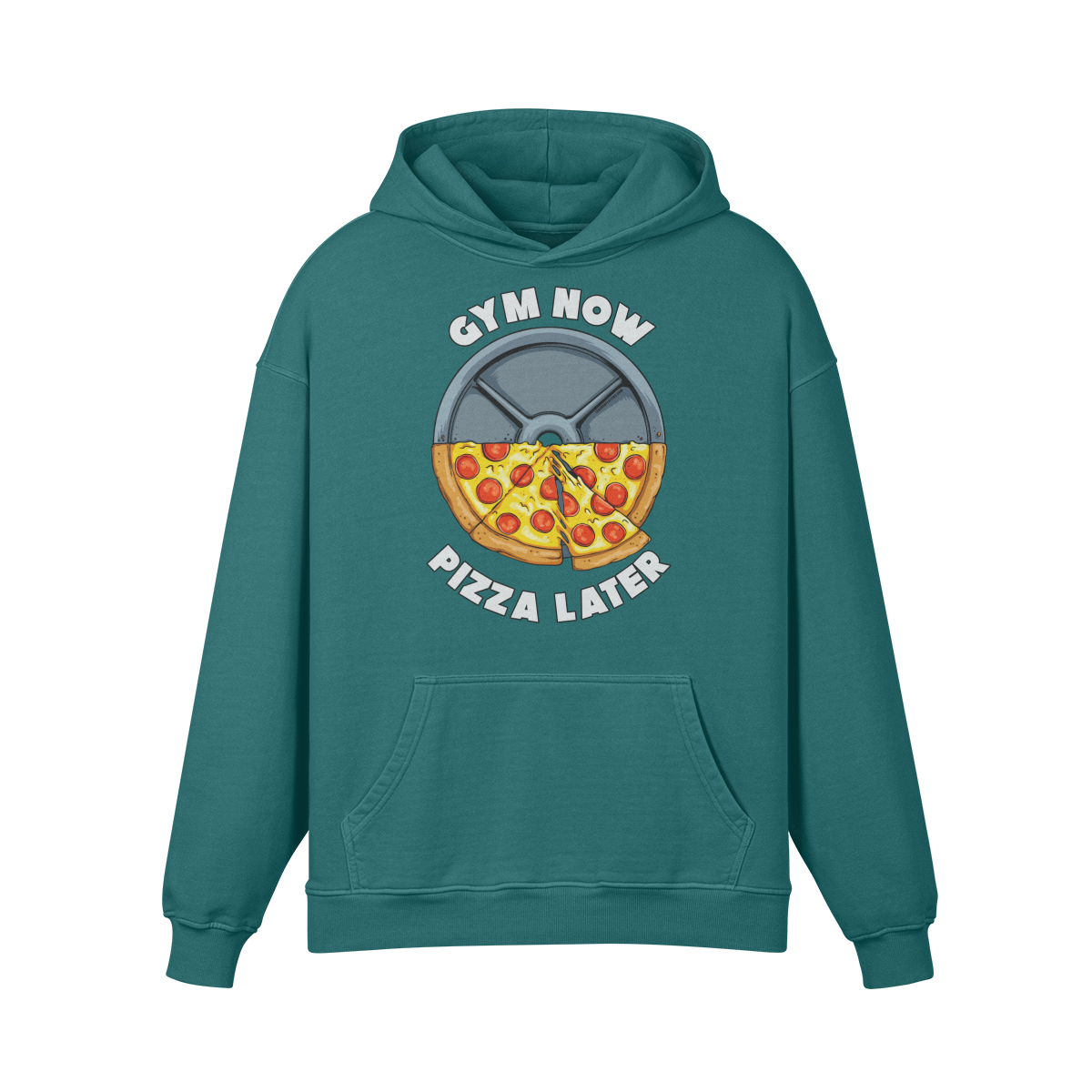 GYM NOW PIZZA LATER- Oversized Hoodie-Blueish Green-League of Lifters
