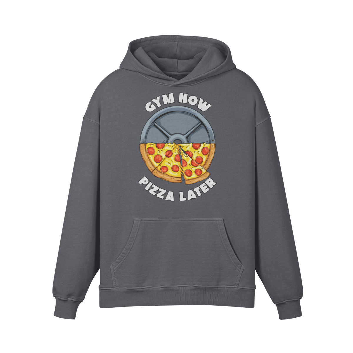 GYM NOW PIZZA LATER- Oversized Hoodie-Carbon Gray-League of Lifters