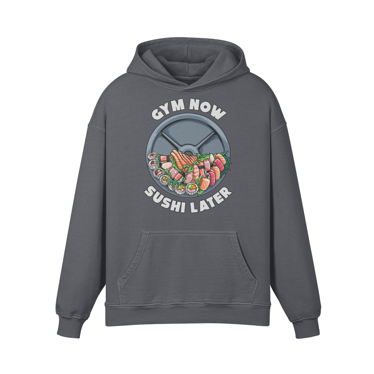 GYM NOW SUSHI LATER- Oversized Hoodie-Carbon Gray-League of Lifters