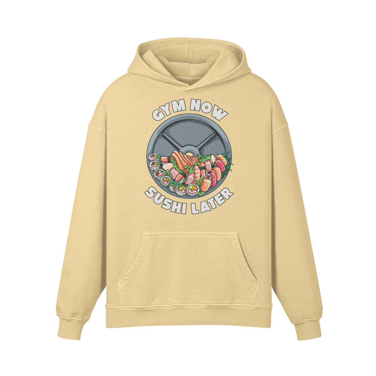 GYM NOW SUSHI LATER- Oversized Hoodie-Desert Sand-League of Lifters