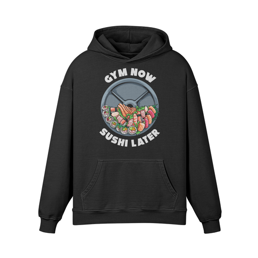 GYM NOW SUSHI LATER- Oversized Hoodie-Faded Black-League of Lifters