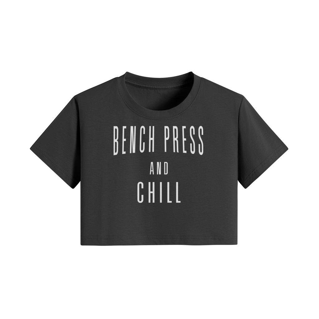 BENCH PRESS AND CHILL- Womens Crop Top-Black-League of Lifters