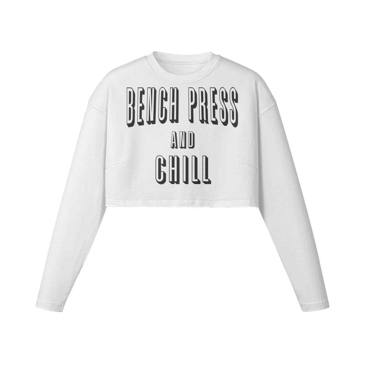 BENCH PRESS AND CHILL- Womens Long Sleeve Crop Top-White-League of Lifters