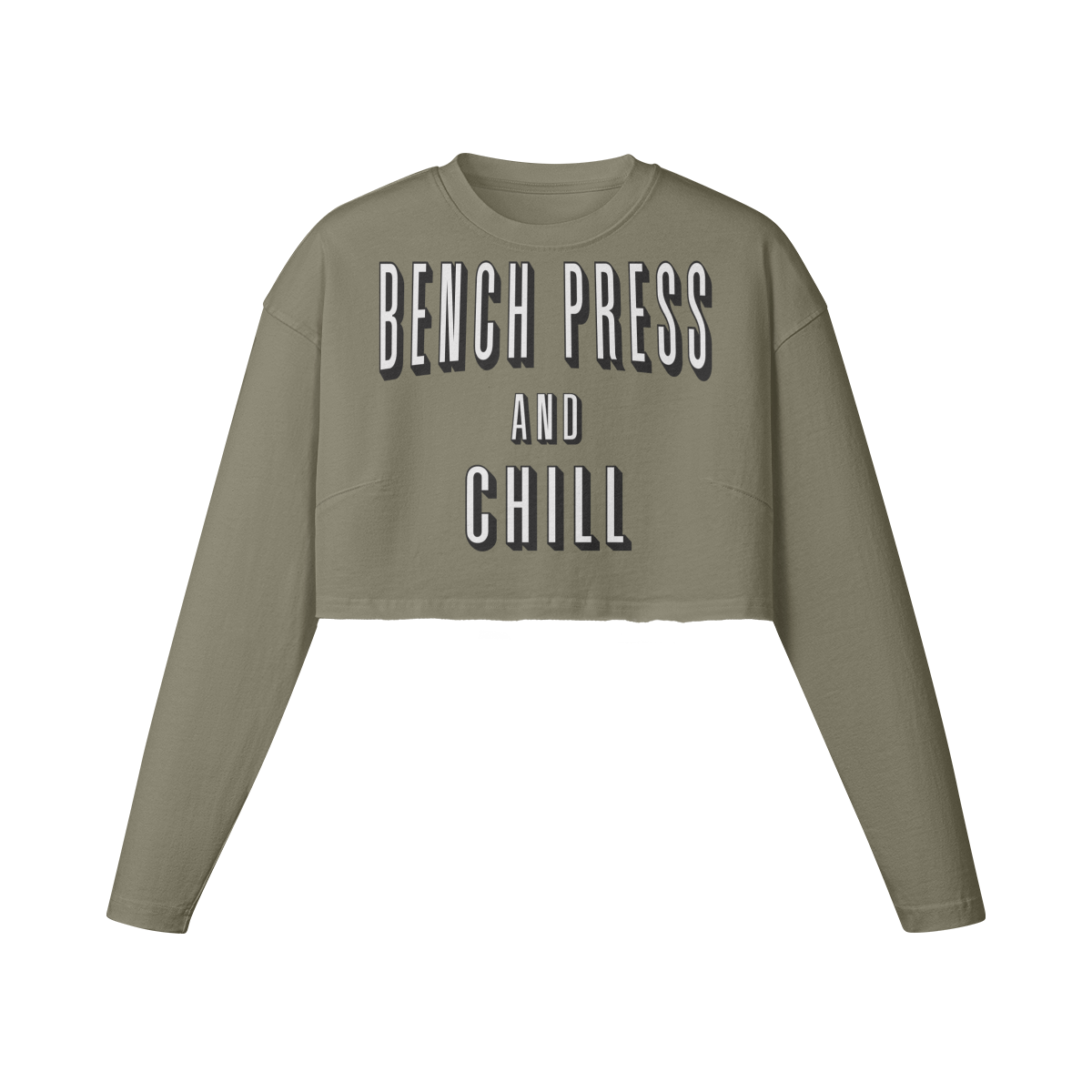 BENCH PRESS AND CHILL- Womens Long Sleeve Crop Top-Artichoke-League of Lifters