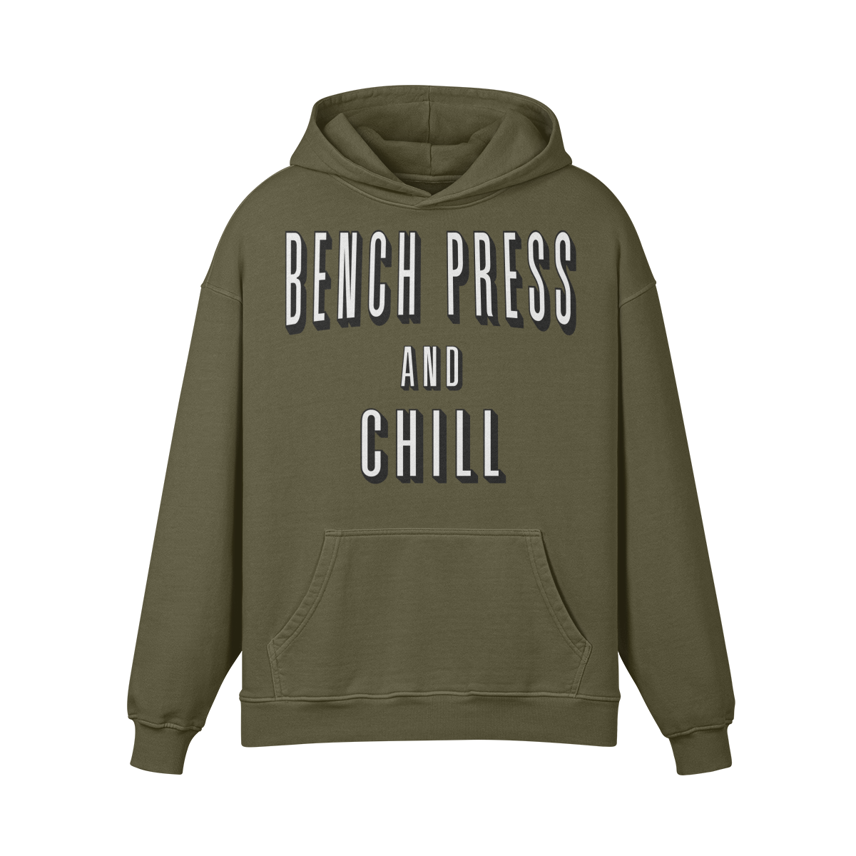 BENCH PRESS AND CHILL- Oversized Hoodie-Olive Green-League of Lifters