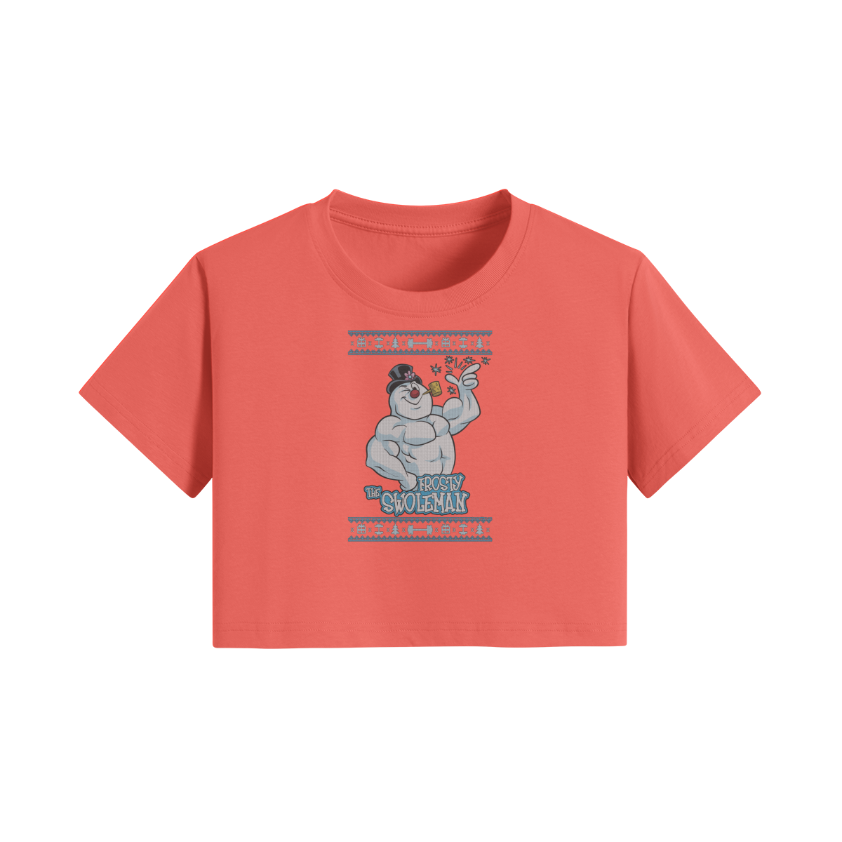 FROSTY THE SWOLEMAN- Womens Crop Top-Grapefruit Red-League of Lifters