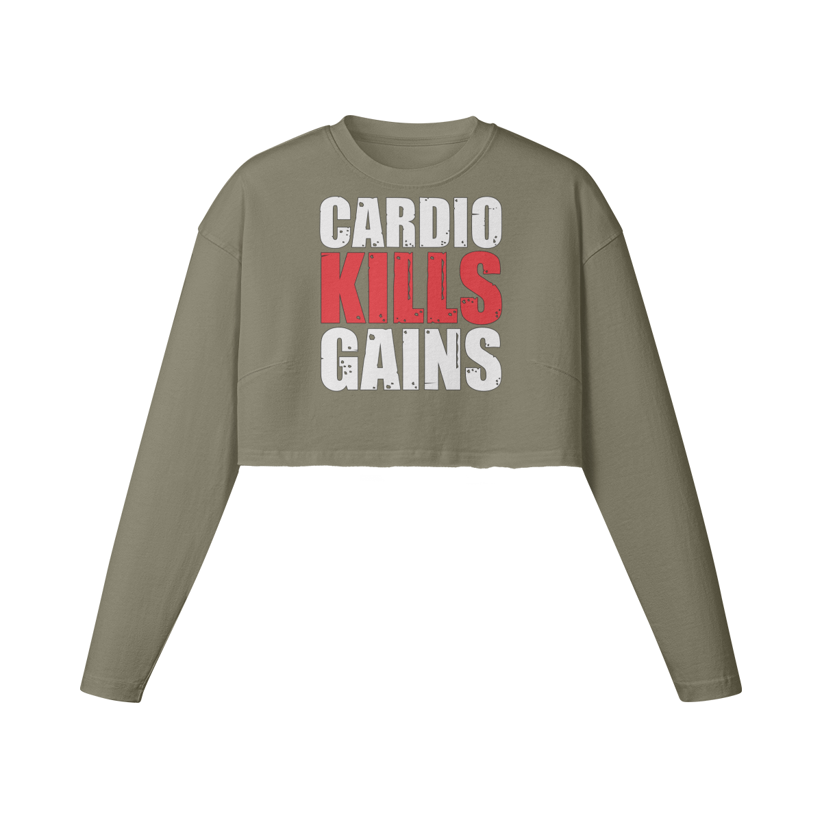 CARDIO KILLS GAINS- Womens Long Sleeve Crop Top-Artichoke-League of Lifters