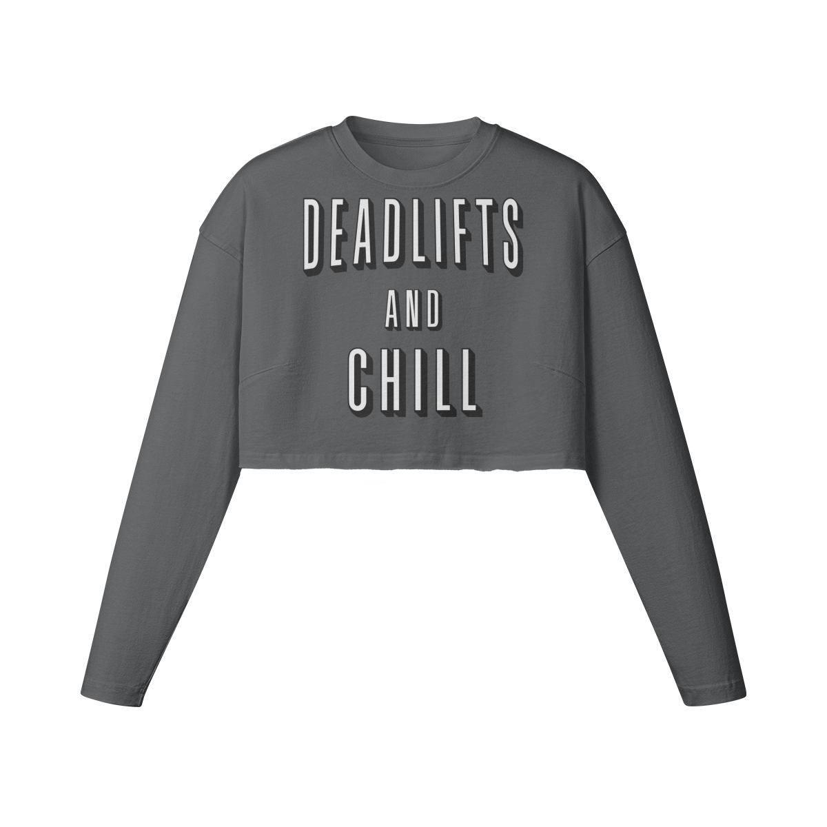 DEADLIFTS AND CHILL- Womens Long Sleeve Crop Top-Carbon Gray-League of Lifters