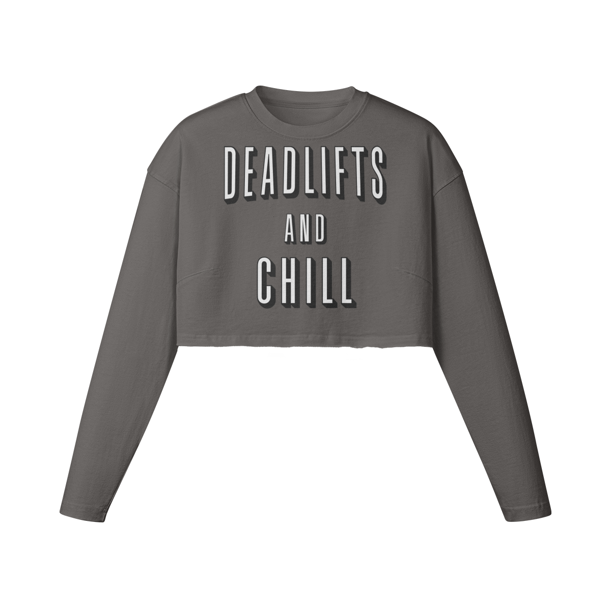 DEADLIFTS AND CHILL- Womens Long Sleeve Crop Top-Granite Gray-League of Lifters