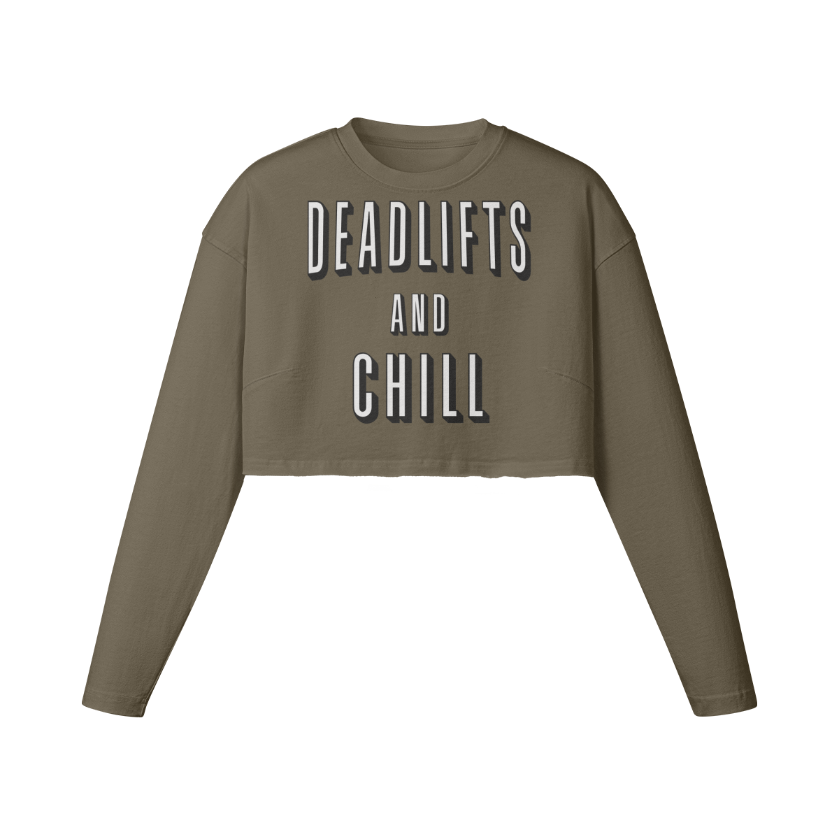 DEADLIFTS AND CHILL- Womens Long Sleeve Crop Top-Army Brown-League of Lifters