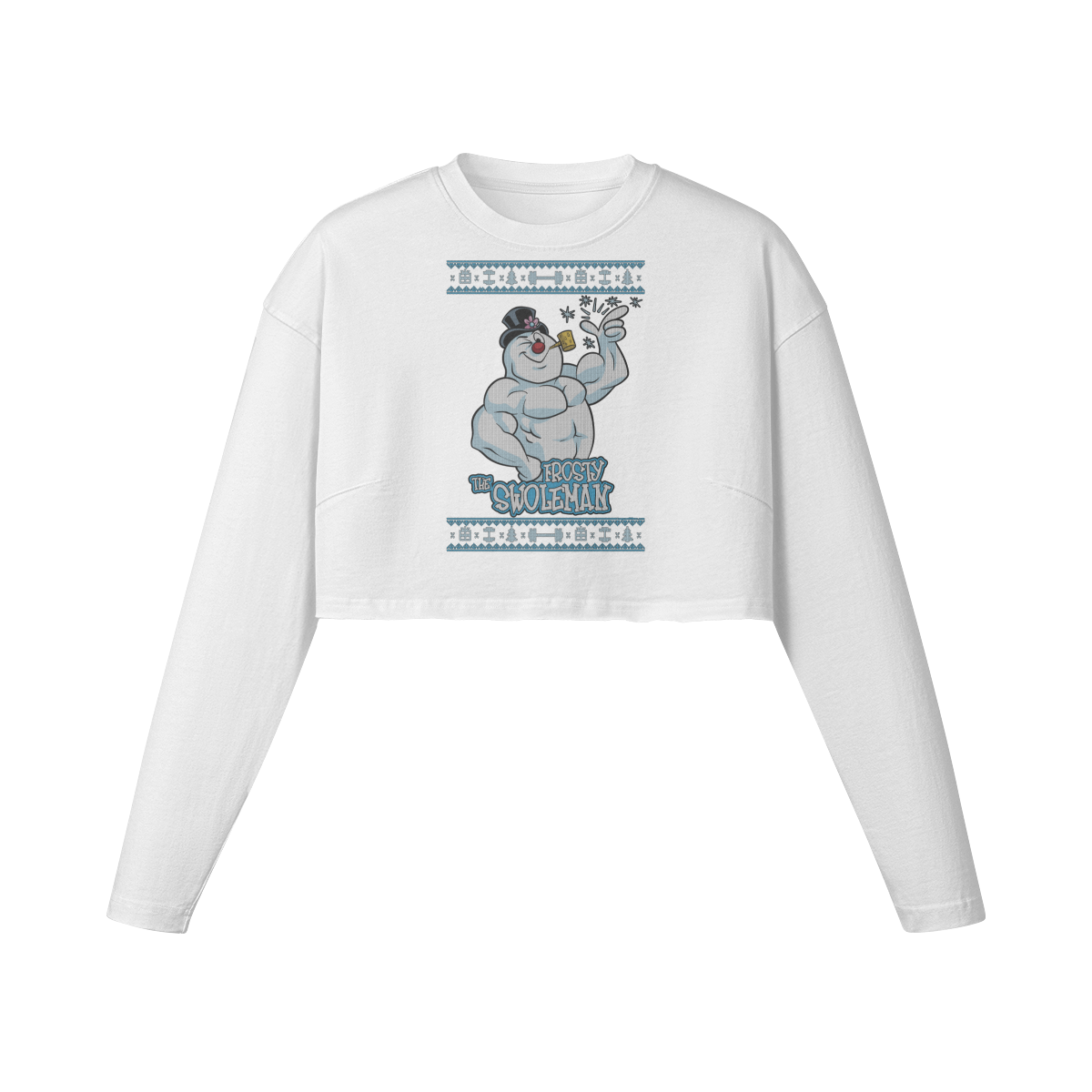 FROSTY THE SWOLEMAN- Womens Long Sleeve Crop Top-White-League of Lifters
