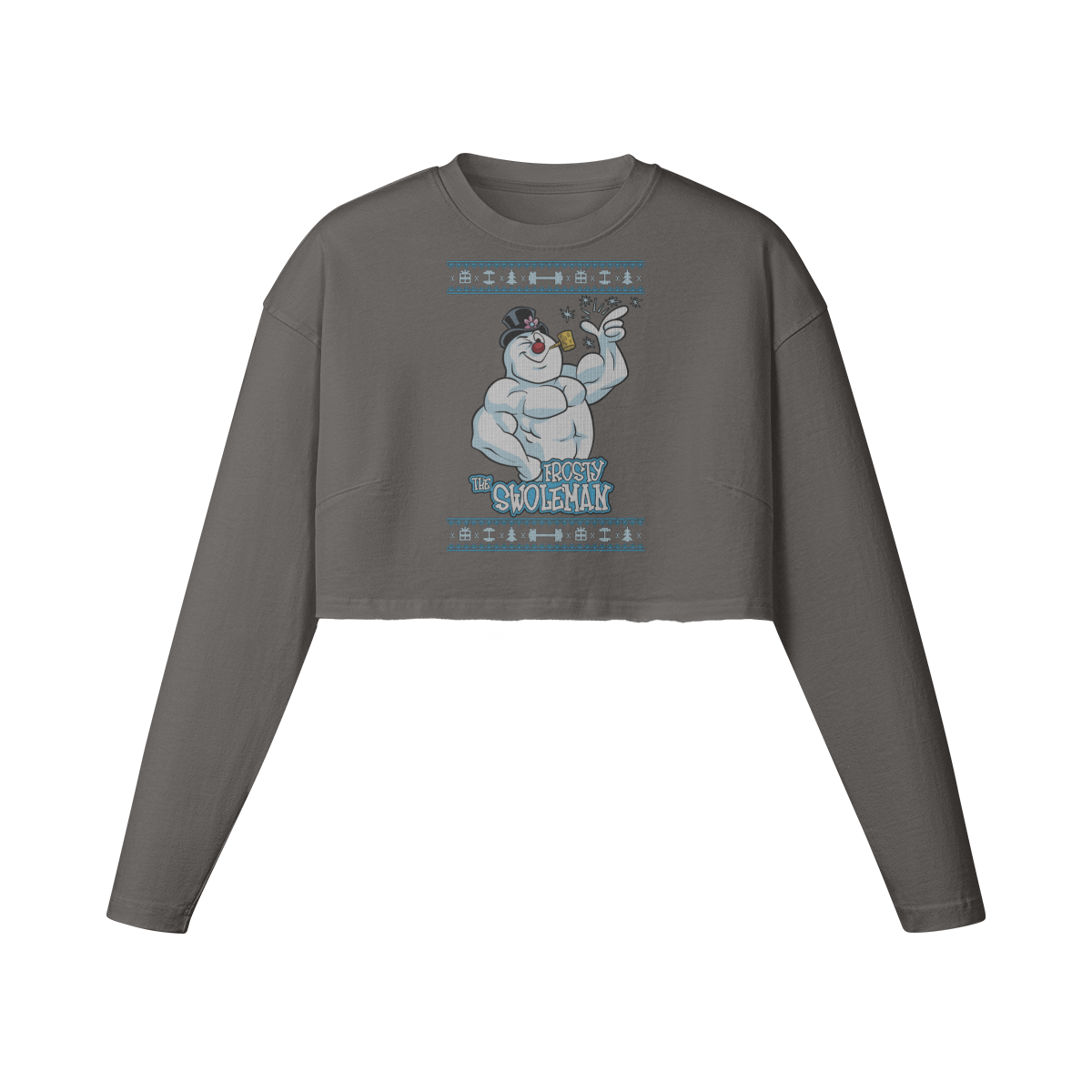 FROSTY THE SWOLEMAN- Womens Long Sleeve Crop Top-Granite Gray-League of Lifters