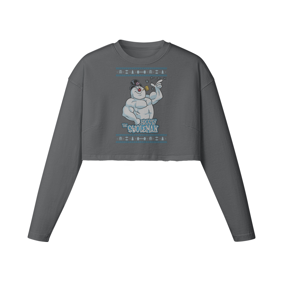 FROSTY THE SWOLEMAN- Womens Long Sleeve Crop Top-Carbon Gray-League of Lifters