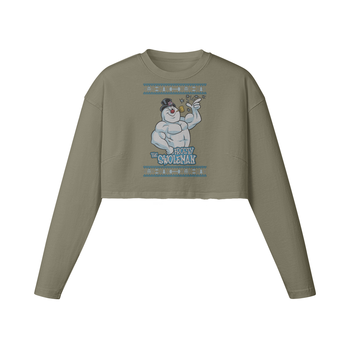 FROSTY THE SWOLEMAN- Womens Long Sleeve Crop Top-Artichoke-League of Lifters