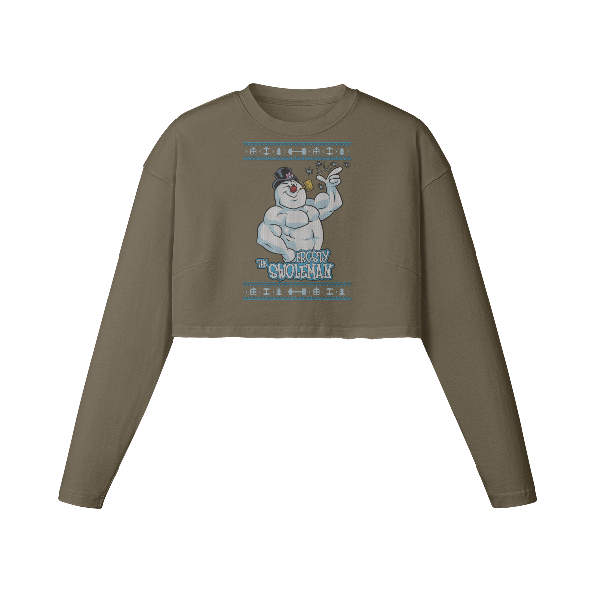 FROSTY THE SWOLEMAN- Womens Long Sleeve Crop Top-Army Brown-League of Lifters
