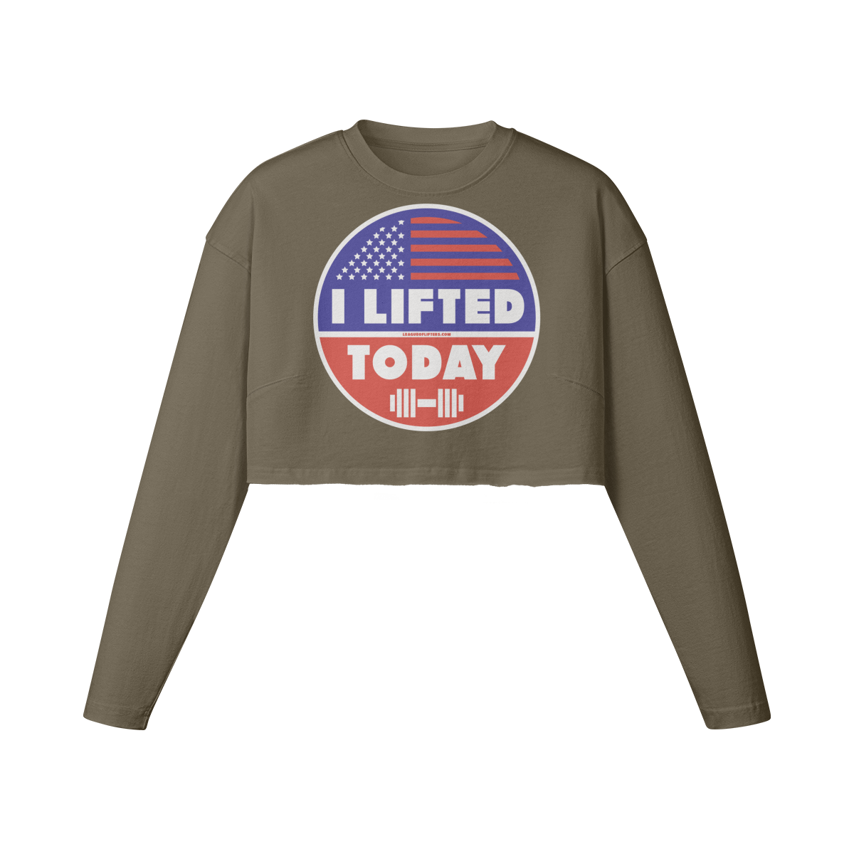 I LIFTED TODAY- Womens Long Sleeve Crop Top-Army Brown-League of Lifters