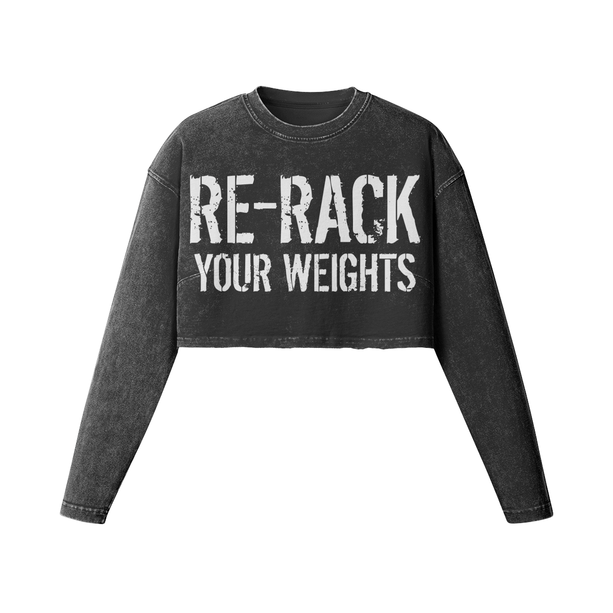 RE-RACK YOUR WEIGHTS- Womens Long Sleeve Crop Top-Faded Black-League of Lifters