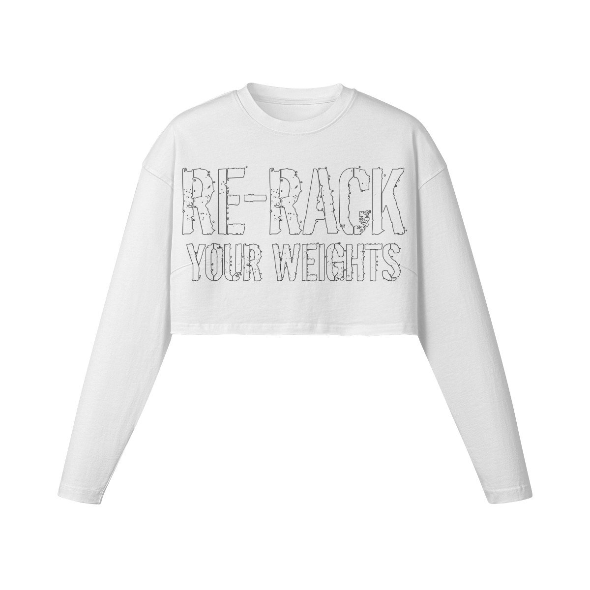 RE-RACK YOUR WEIGHTS- Womens Long Sleeve Crop Top-White-League of Lifters