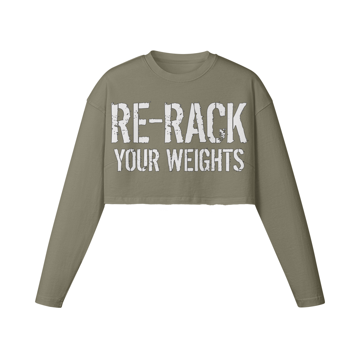 RE-RACK YOUR WEIGHTS- Womens Long Sleeve Crop Top-Artichoke-League of Lifters