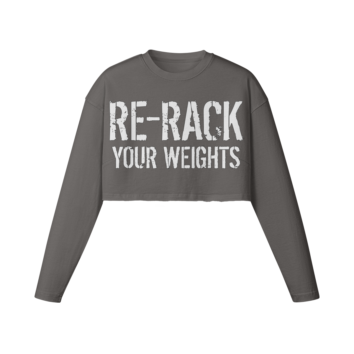 RE-RACK YOUR WEIGHTS- Womens Long Sleeve Crop Top-Granite Gray-League of Lifters