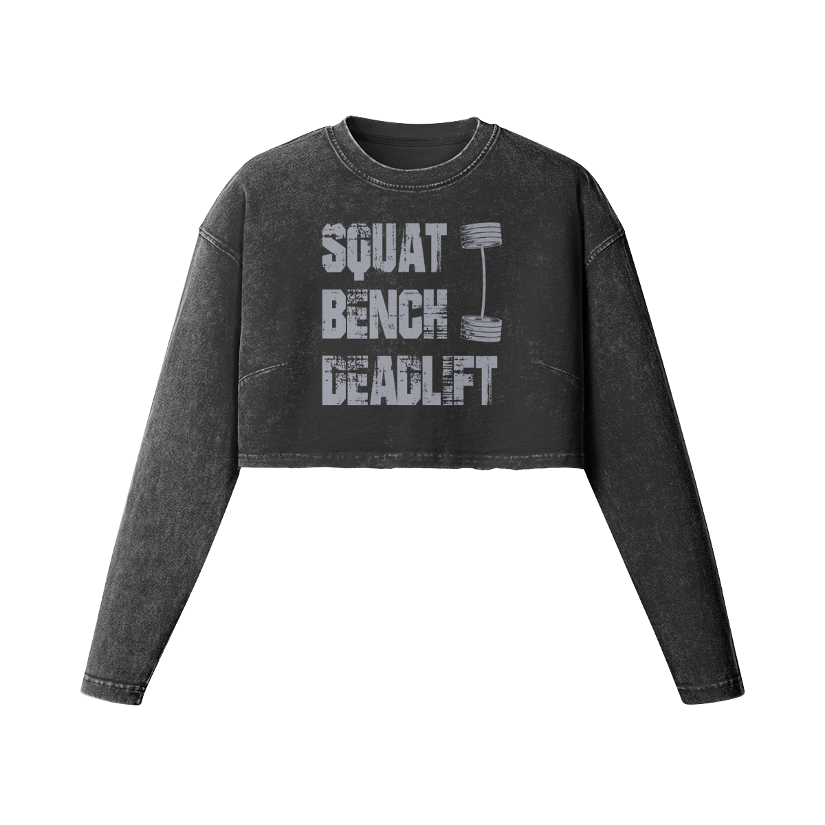SQUATS BENCH DEADLIFT- Womens Long Sleeve Crop Top-Faded Black-League of Lifters