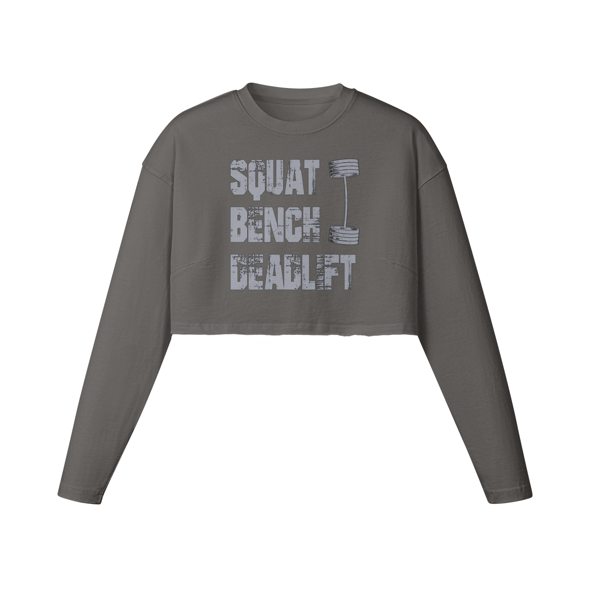SQUATS BENCH DEADLIFT- Womens Long Sleeve Crop Top-Granite Gray-League of Lifters