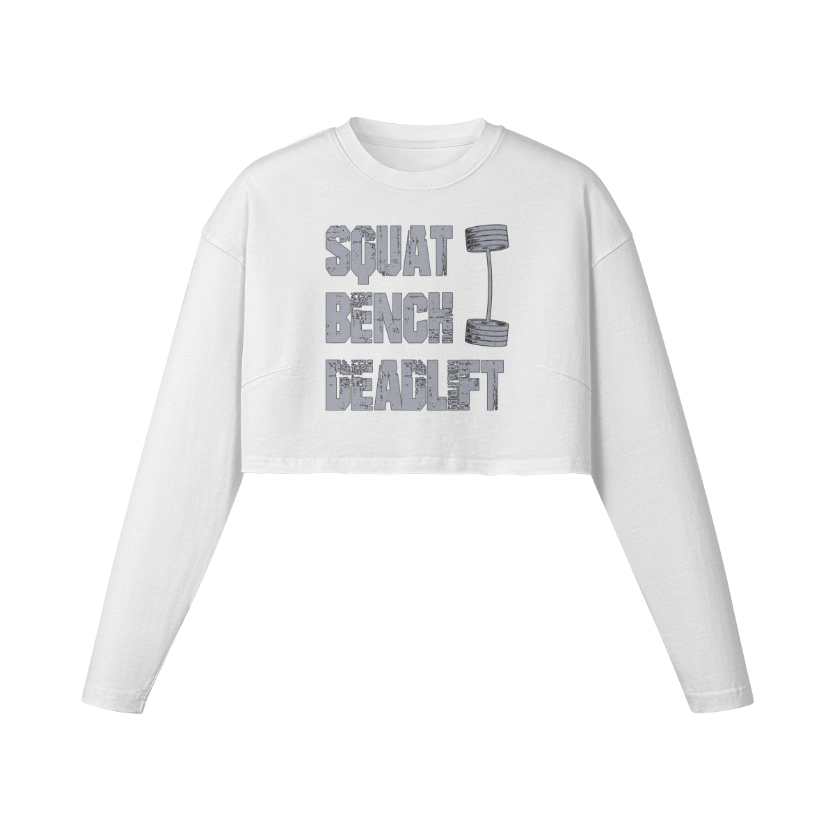 SQUATS BENCH DEADLIFT- Womens Long Sleeve Crop Top-White-League of Lifters