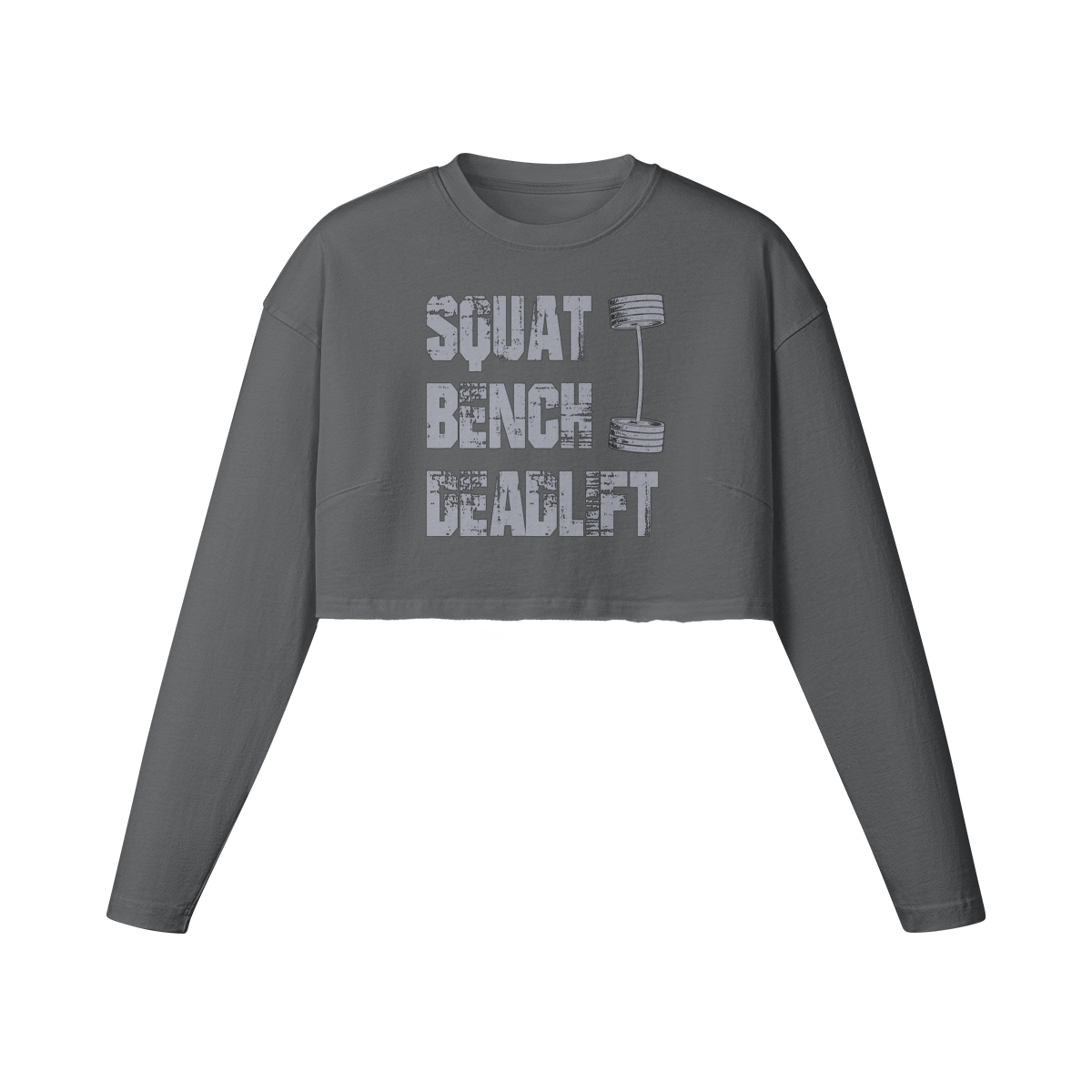 SQUATS BENCH DEADLIFT- Womens Long Sleeve Crop Top-Carbon Gray-League of Lifters