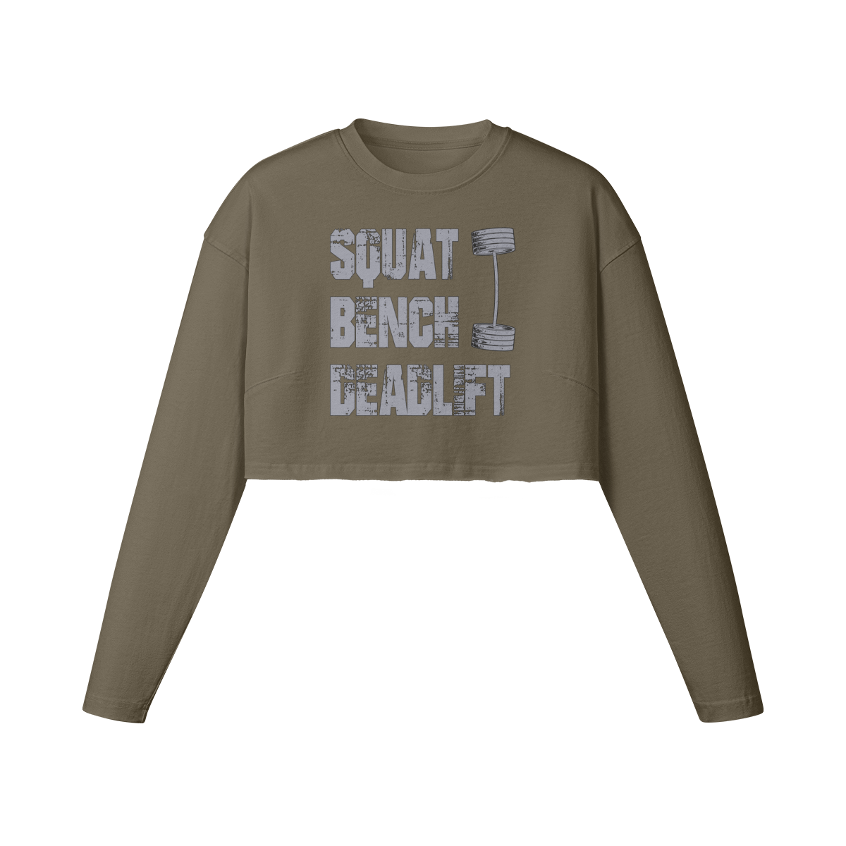 SQUATS BENCH DEADLIFT- Womens Long Sleeve Crop Top-Army Brown-League of Lifters