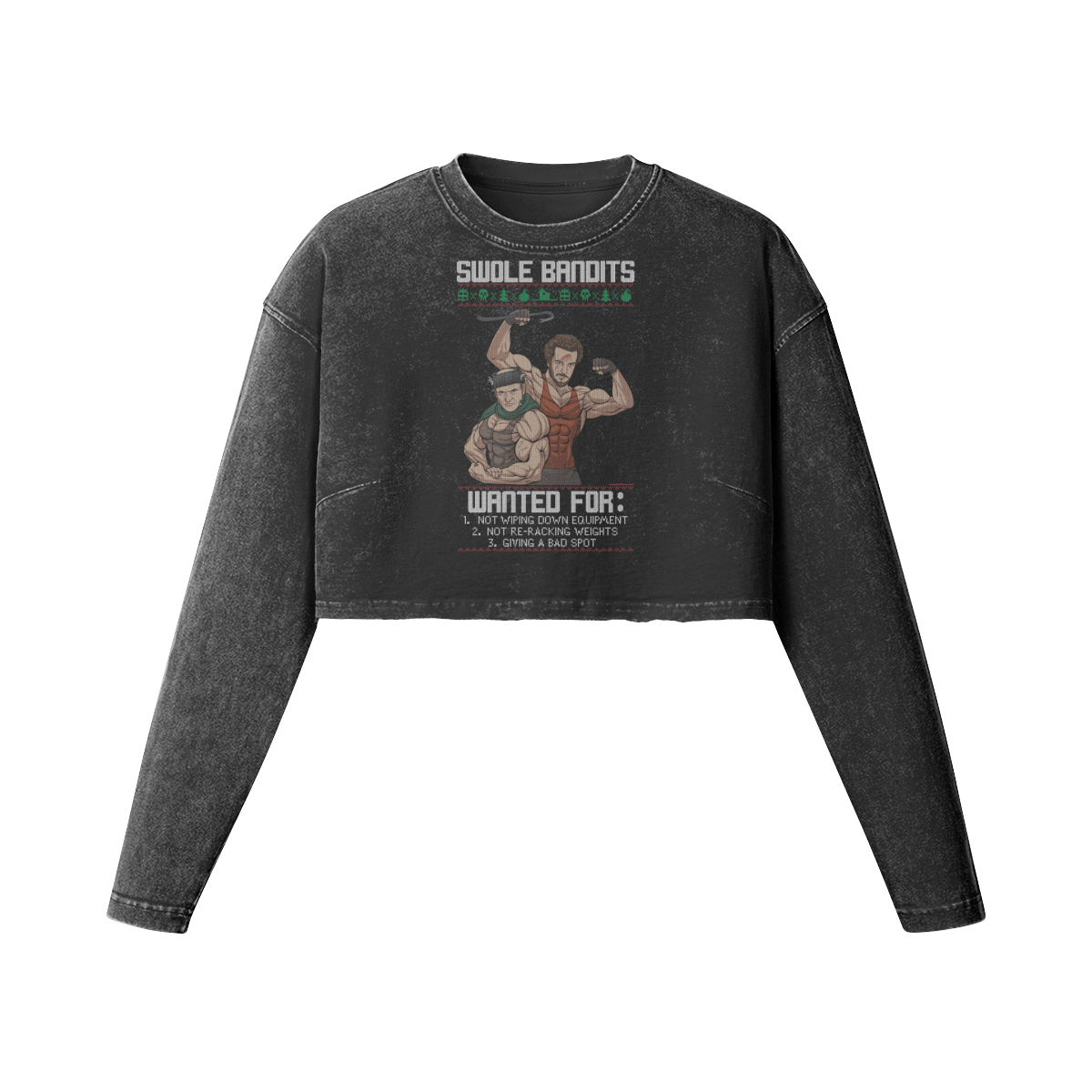 SWOLE BANDITS- Womens Long Sleeve Crop Top-Faded Black-League of Lifters