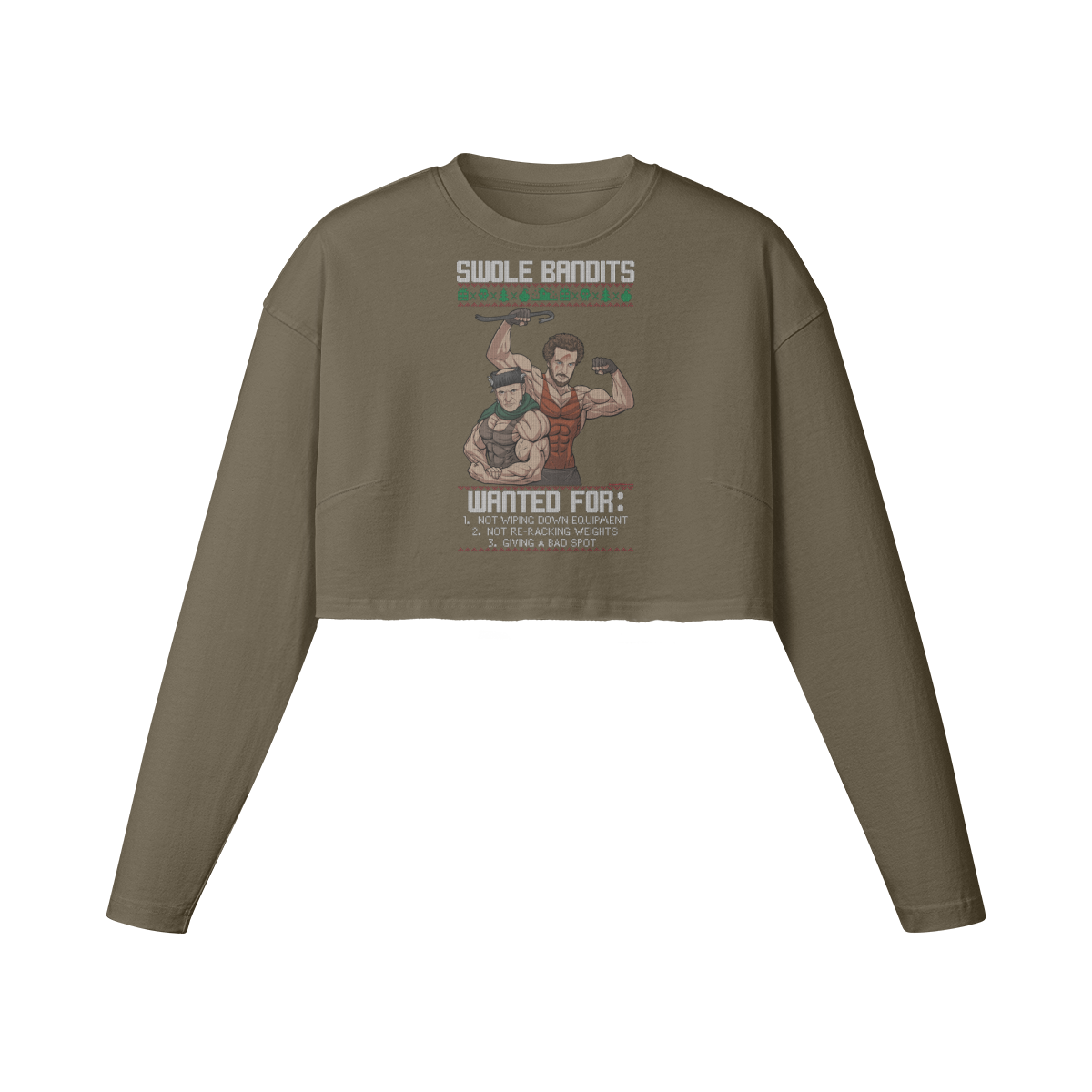 SWOLE BANDITS- Womens Long Sleeve Crop Top-Army Brown-League of Lifters