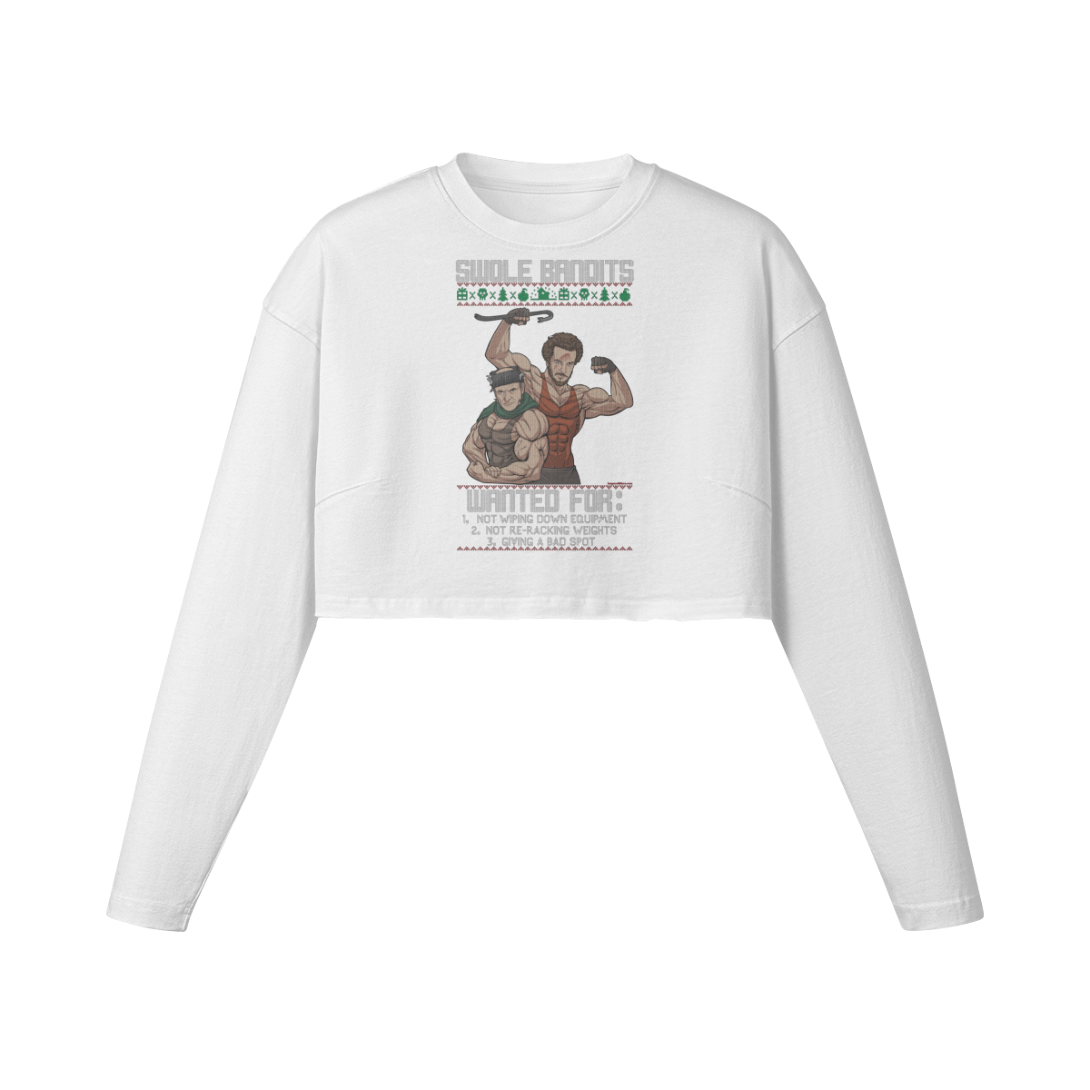 SWOLE BANDITS- Womens Long Sleeve Crop Top-White-League of Lifters
