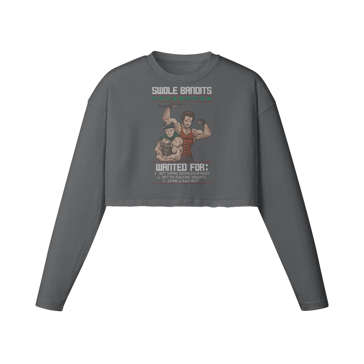 SWOLE BANDITS- Womens Long Sleeve Crop Top-Carbon Gray-League of Lifters