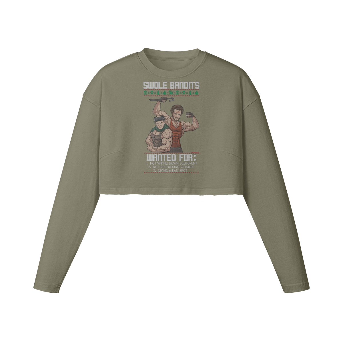SWOLE BANDITS- Womens Long Sleeve Crop Top-Artichoke-League of Lifters