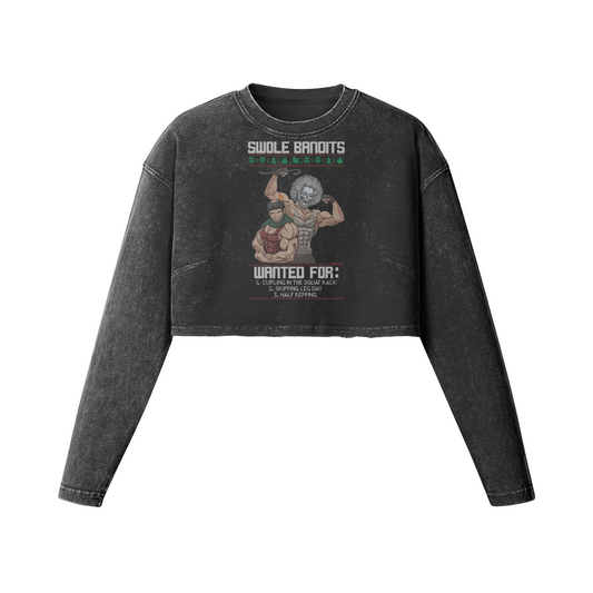 SWOLE BANDITS VARIANT- Womens Long Sleeve Crop Top-Faded Black-League of Lifters