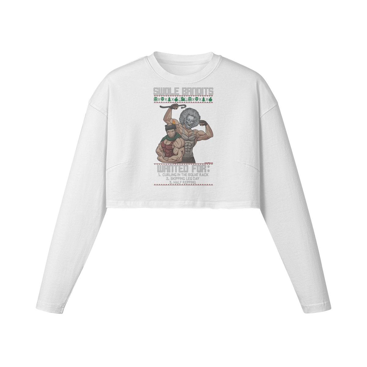 SWOLE BANDITS VARIANT- Womens Long Sleeve Crop Top-White-League of Lifters